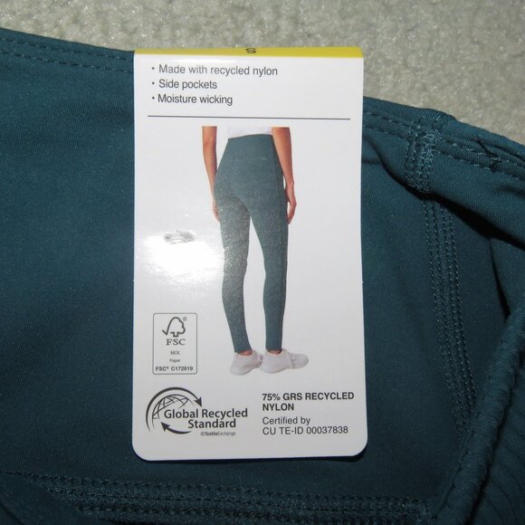 New NWT Mondetta Sz Small High Rise Ribbed Panel Teal Green Performance Leggings - Picture 5 of 16